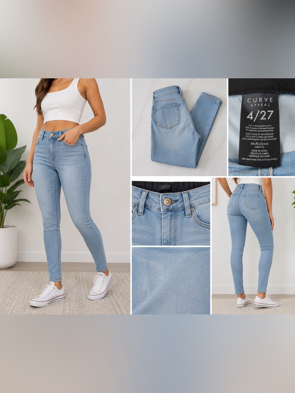 Curve Appeal Sky Blue High Rise Skinny Jeans Women’s Size 4/27 Stretch Denim